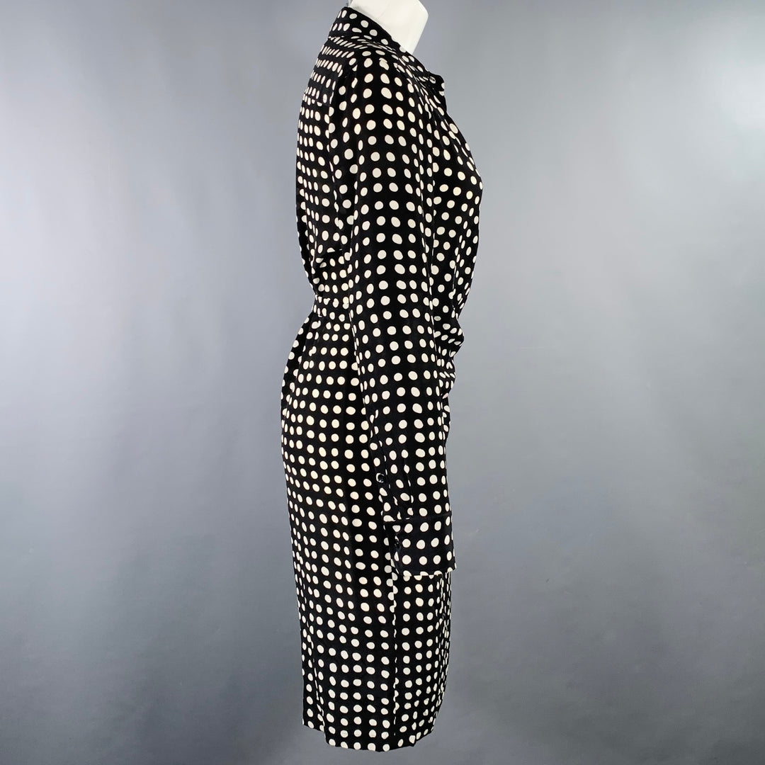 MAX MARA Size 4 Black White Silk Polka Dot Wrap Dress