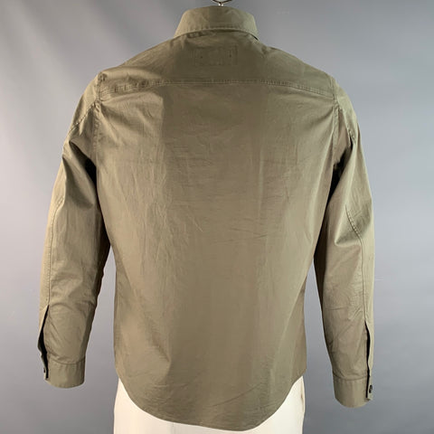 ERMENEGILDO ZEGNA Size M Olive Cotton Blend Patch Pockets Long Sleeve Shirt