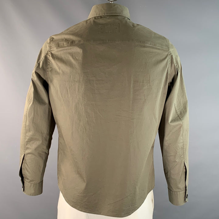 ERMENEGILDO ZEGNA Size M Olive Cotton Blend Patch Pockets Long Sleeve Shirt