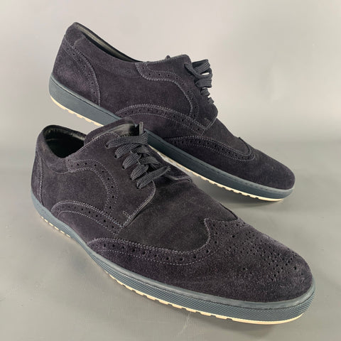 LOUIS VUITTON Size 10 Navy Wingtip Suede Vulcanized sole Lace Up Shoes