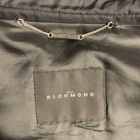 JOHN RICHMOND Size XL Black Embroidery Poliammide Zip Up Jacket