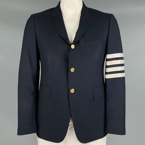 THOM BROWNE Size 42 Navy Stripe Wool Notch Lapel Sport Coat