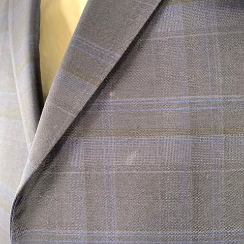 Z ZEGNA Size 46 Regular Navy Blue Plaid Wool Notch Lapel Suit