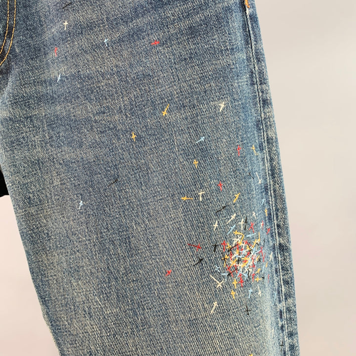 UNDERCOVER Size 32 Blue Multi-Color Embroidery Cotton Relaxed Drop-Crotch Jeans