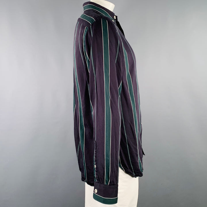 TODD SNYDER Size XL Black Dark Green Stripe Cotton Blend Long Sleeve Shirt