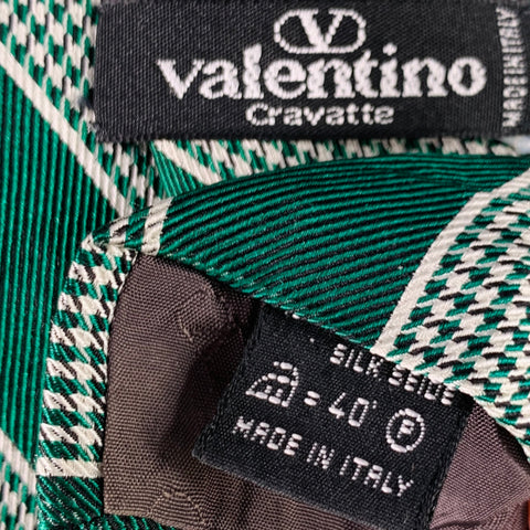 VALENTINO Green White Houndstooth Silk Tie