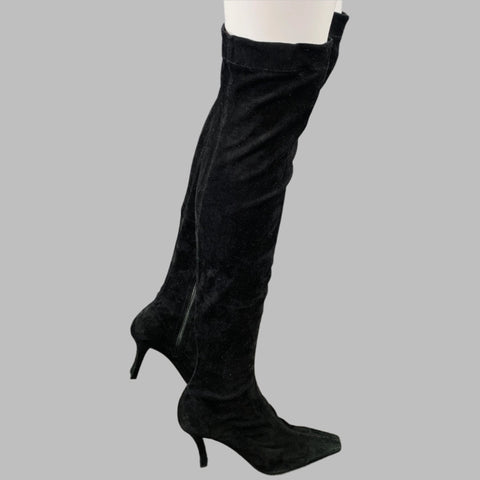 THE ROW Size 7.5 Black Suede Square Toe Thigh High Boots