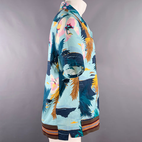 VALENTINO Size M Blue Multi Color Print Cotton Two Pockets Short Sleeve Shirt