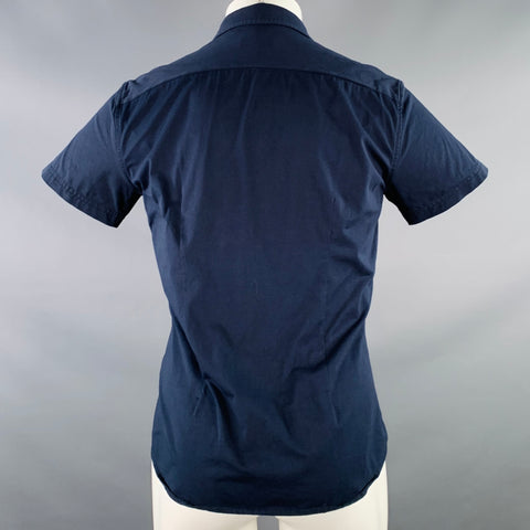 STEELE Size M Navy Cotton Blend Spread Collar Short Sleeve Shirt