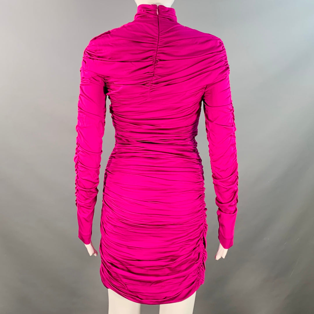 STELLA McCARTNEY Size 2 Purple Raspberry Viscose Blend Ruched Long Sleeve Cocktail Dress