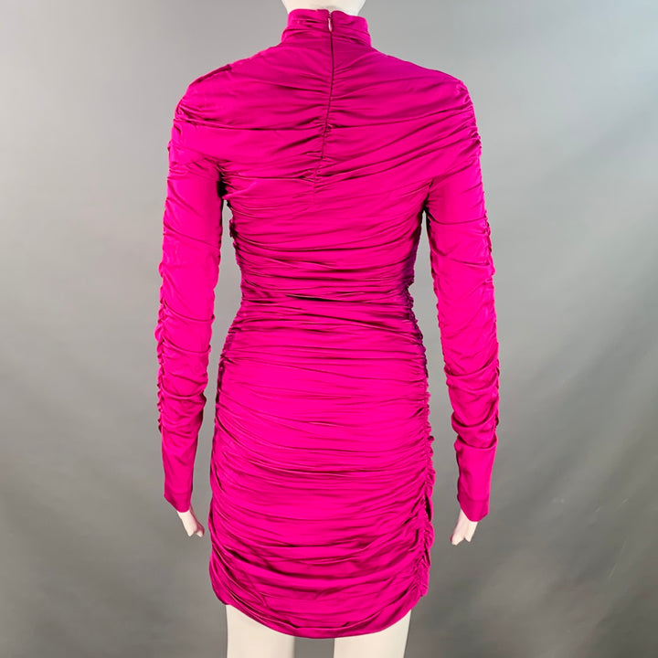 STELLA McCARTNEY Size 2 Purple Raspberry Viscose Blend Ruched Long Sleeve Cocktail Dress