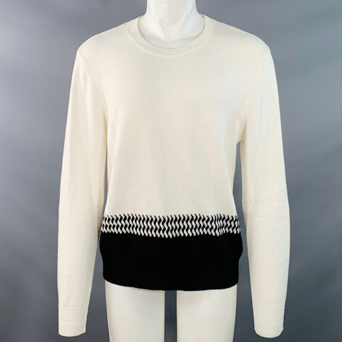 THE KOOPLES Size M White Black Knit Cotton Cashmere Crew Neck Sweater