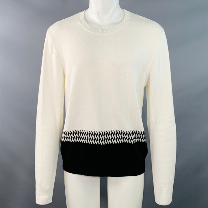 THE KOOPLES Size M White Black Knit Cotton Cashmere Crew Neck Sweater