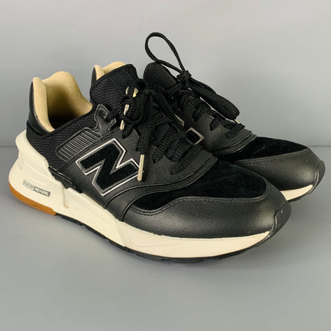 NEW BALANCE Size 8 Black White Saffiano Leather Suede Athletic Sneakers