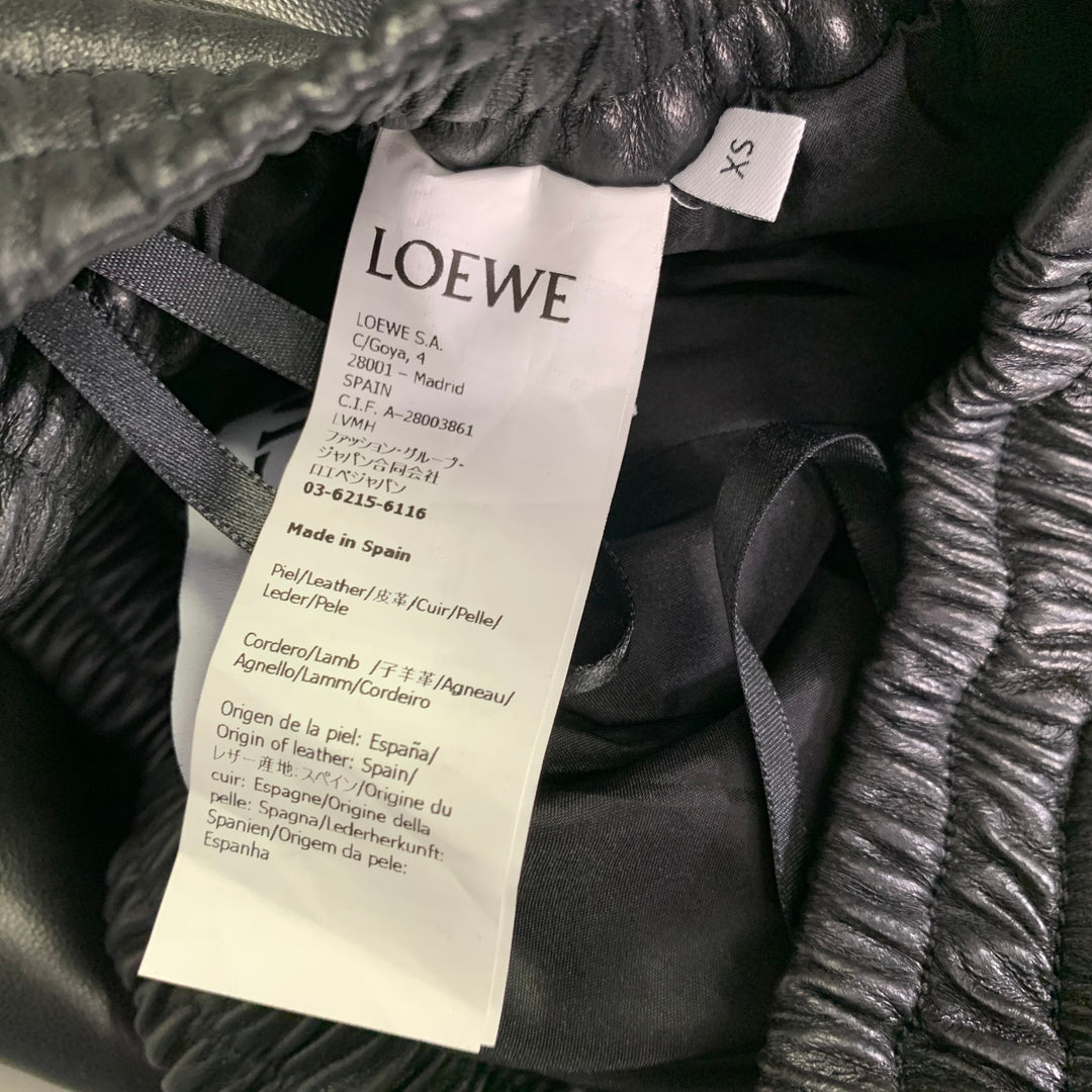 LOEWE Size XS Black Lambskin Leather Goat Suede Wide Leg Dress Pants