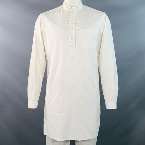 ASHLAND SHIRT & PAJAMA CO. Size L White Cotton Half Placket One Pocket Long Sleeve Shirt