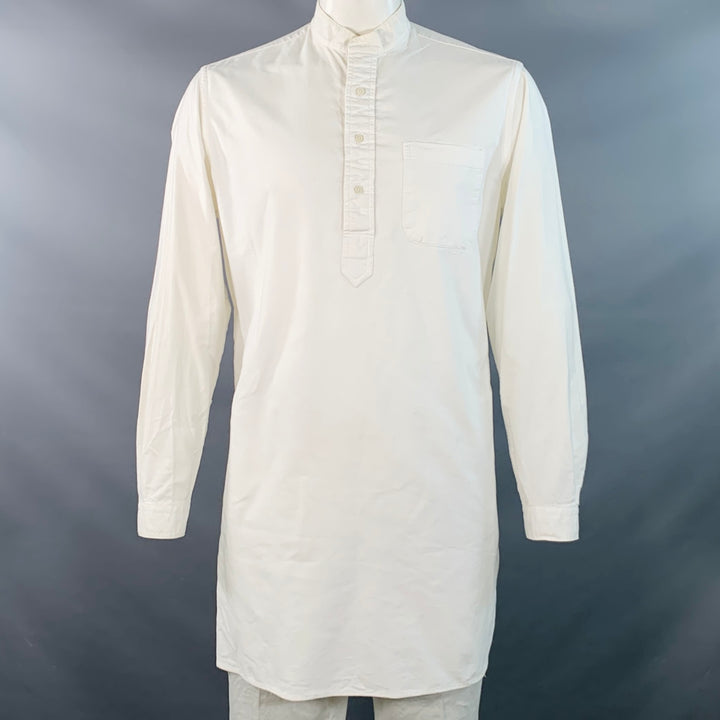 ASHLAND SHIRT & PAJAMA CO. Size L White Cotton Half Placket One Pocket Long Sleeve Shirt
