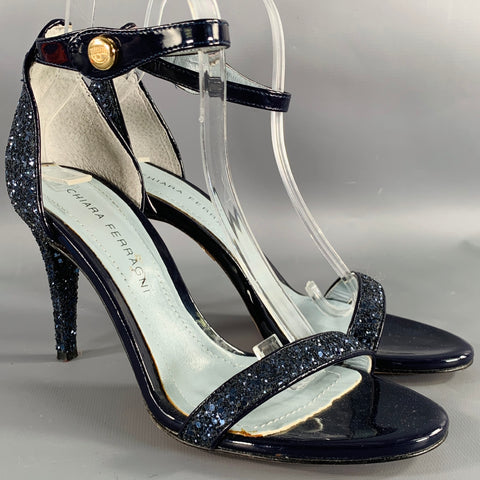 CHIARA FERRAGNI Size 9 Blue Glittery Ankle Strap Sandals