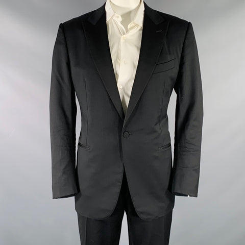ERMENEGILDO ZEGNA Size 46 Black Wool Single Button Tuxedo
