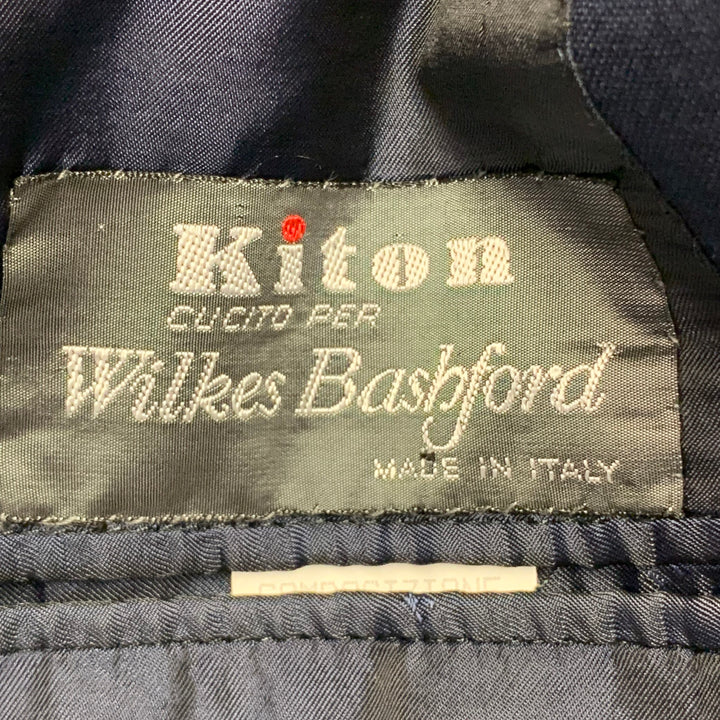 KITON Size 40 Navy Wool Notch Lapel Three Button Sport Coat