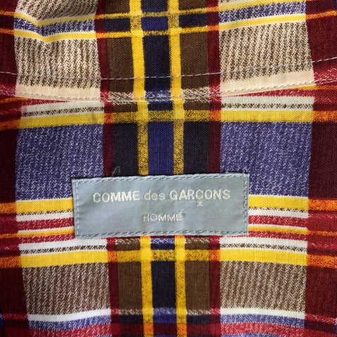 COMME des GARCONS Size L Brown Red Plaid Cotton Button Up Short Sleeve Shirt