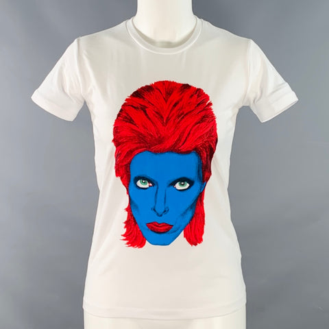 JOHN RICHMOND Size XS White Multi Color Cotton Blend David Bowie Print T-Shirt