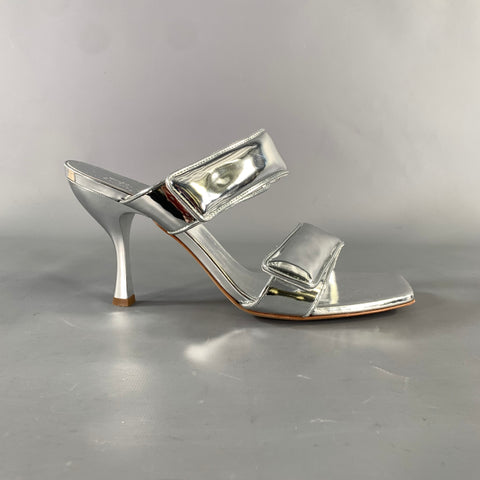 GIABORGHINI Size 10 Silver Leather Metallic Straps Sandals
