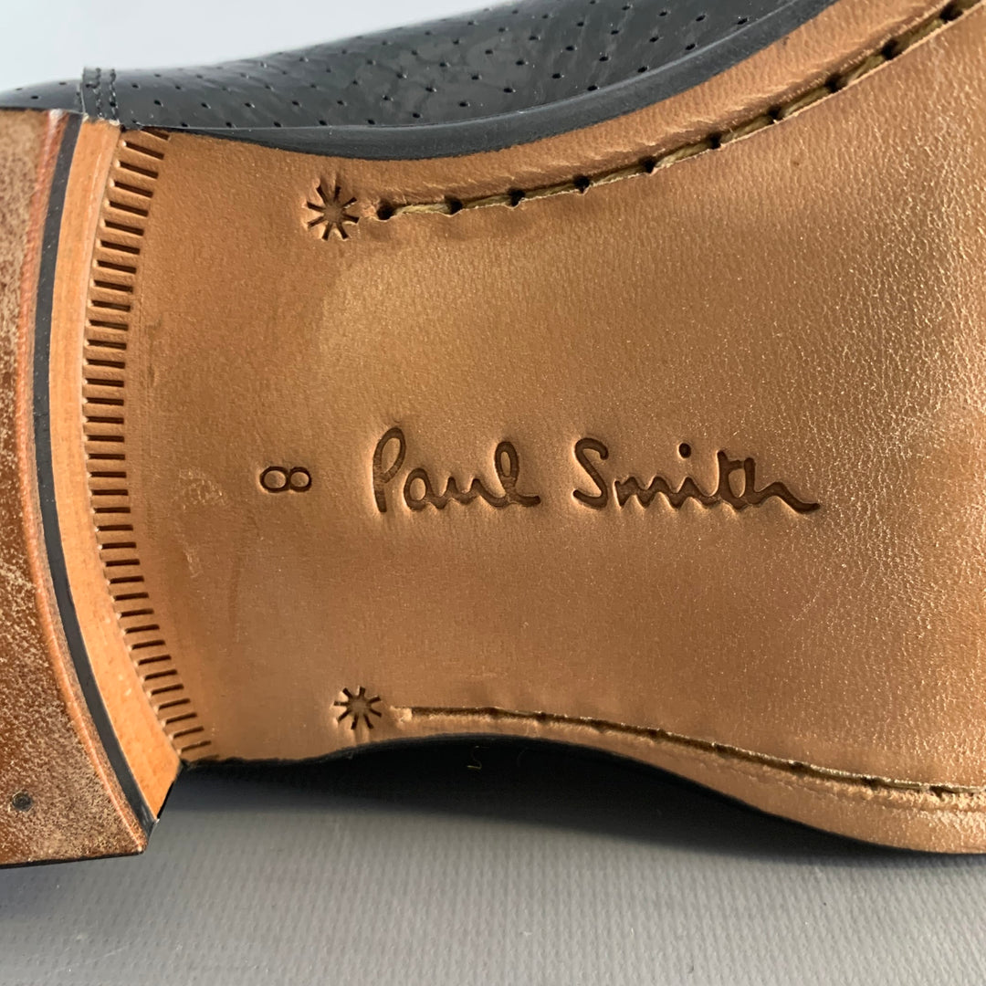 PAUL SMITH Size 9 Black Perforated Leather Ankle Boots