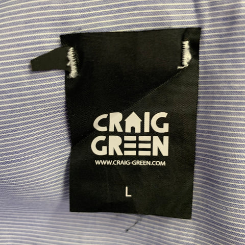 CRAIG GREEN Size L Blue White Stripe Cotton One Pocket Long Sleeve Shirt