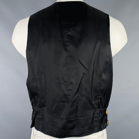 SALVATORE FERRAGAMO Size L Black Gold Print Silk Vest