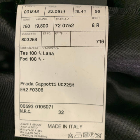 PRADA Size 46 Grey Wool Hidden Buttons Coat