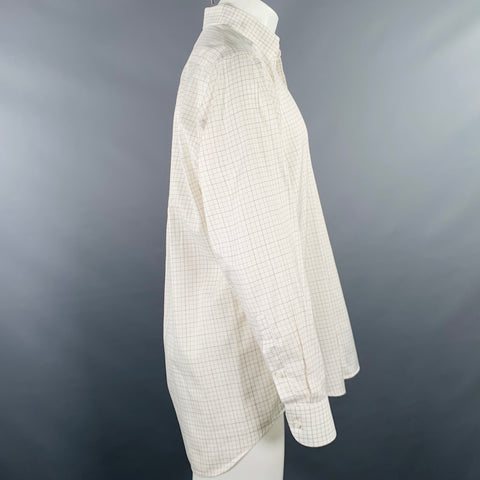 LUCIANO BARBERA Size M Off White Tan Checkered Cotton Long Sleeve Shirt