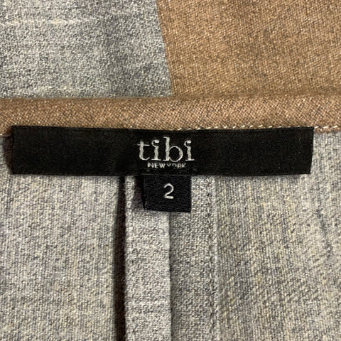 TIBI Size 2 Grey Tan Polyester Blend Stripe V-Neck Tie Casual Top
