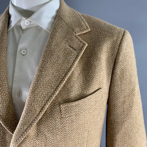 RALPH LAUREN Size 44 Camel Tan Herringbone Wool Notch Lapel Sport Coat