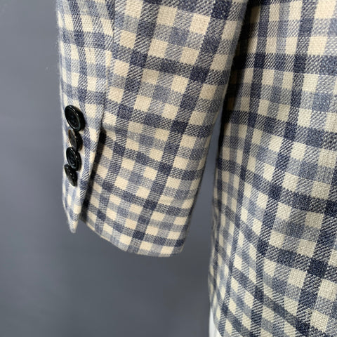 BLACK FLEECE Size 42 Cream Grey Plaid Wool Silk Linen Sport Coat
