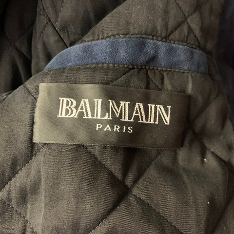 BALMAIN Size 40 Navy Distressed Cotton Bomber Jacket