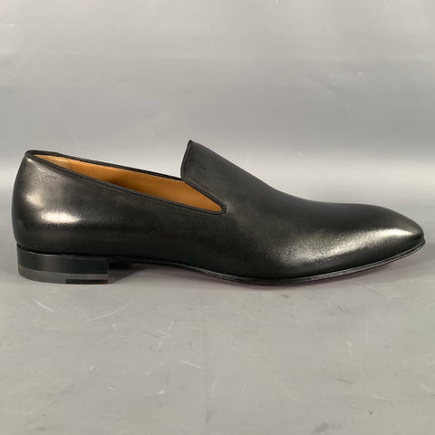 CHRISTIAN LOUBOUTIN Size 12 Black Red Solid Leather Flat Loafers