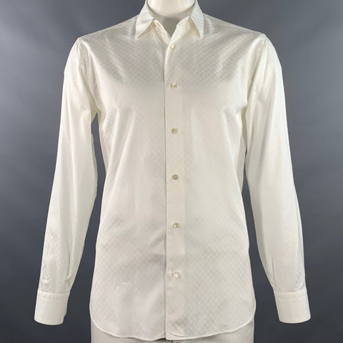 SALVATORE FERRAGAMO Size L White Circles Jacquard Derby Fit Long Sleeve Shirt