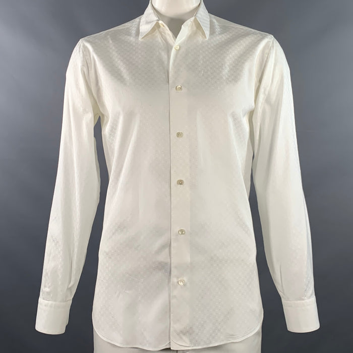 SALVATORE FERRAGAMO Size L White Circles Jacquard Derby Fit Long Sleeve Shirt