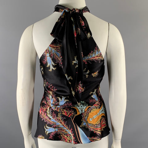 ROBERTO CAVALLI Size L Black Multi-Color Skirt Suit