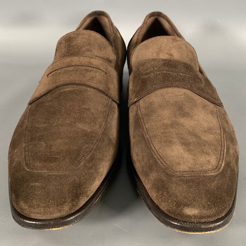 SALVATORE FERRAGAMO Size 10.5 Brown Solid Suede Slip On Loafers