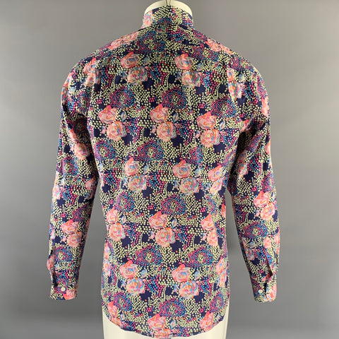 MISTRAL Size M Purple Pink Orange Abstract Floral Cotton Long Sleeve Shirt