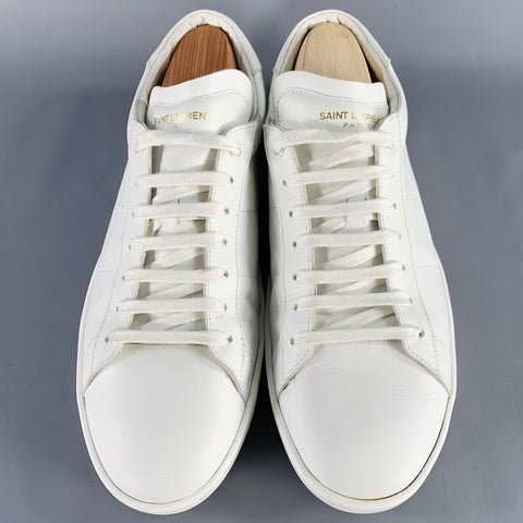 SAINT LAURENT Size 12 White Leather Low Top Sneakers
