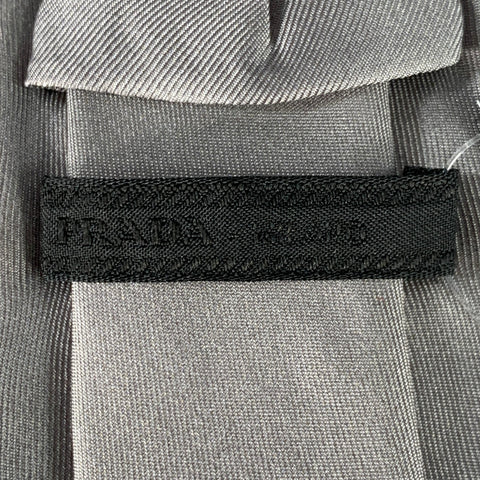 PRADA Grey Navy Blue Stripe Silk Skinny Tie