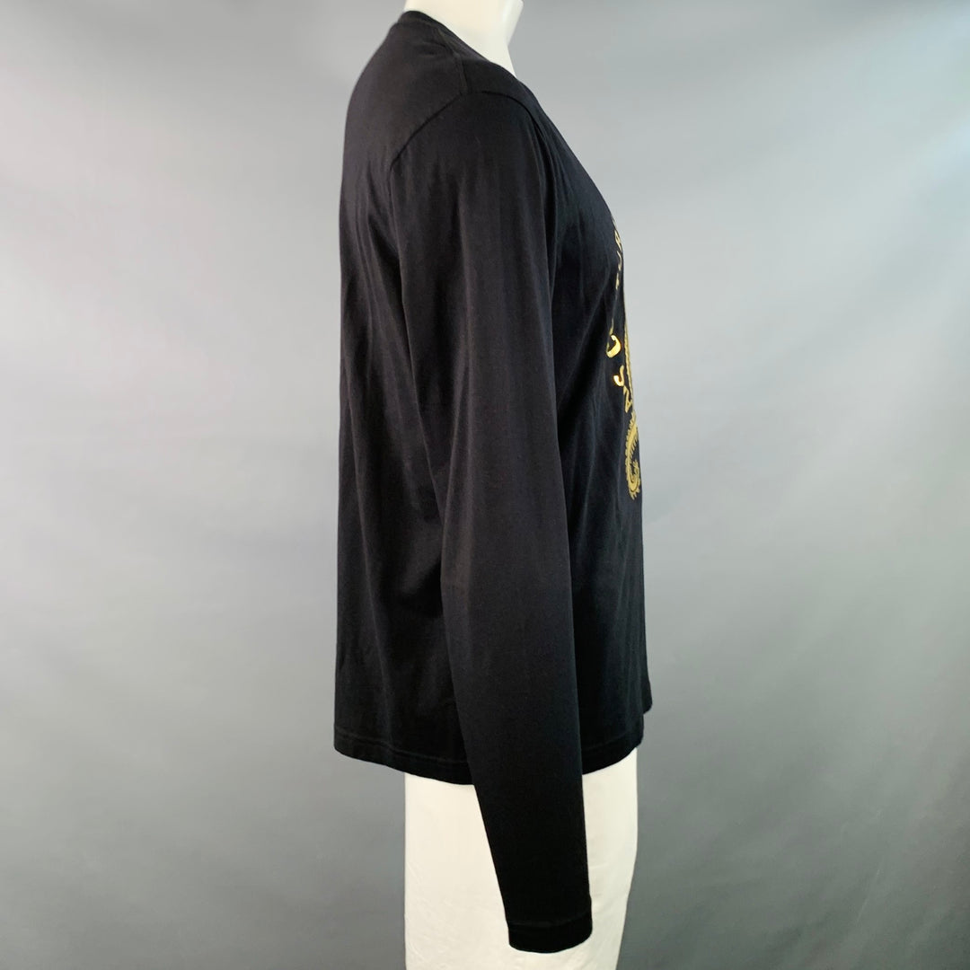 VERSACE JEANS COUTURE Size XXL Black Gold Cotton Jersey Logo Print Pullover