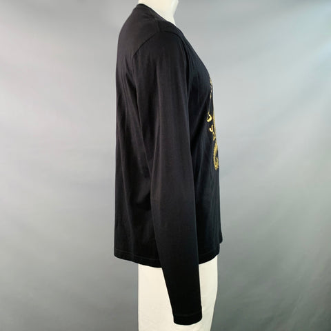 VERSACE JEANS COUTURE Size XXL Black Gold Cotton Jersey Logo Print Pullover