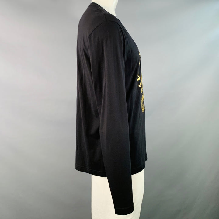 VERSACE JEANS COUTURE Size XXL Black Gold Cotton Jersey Logo Print Pullover