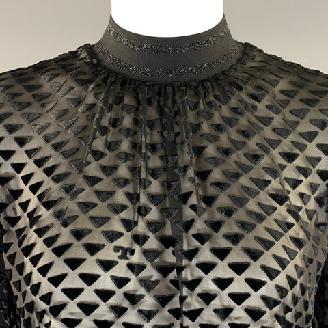 TORY BURCH Size 2 Black Viscose & Silk Triangle Sheer Dress Top
