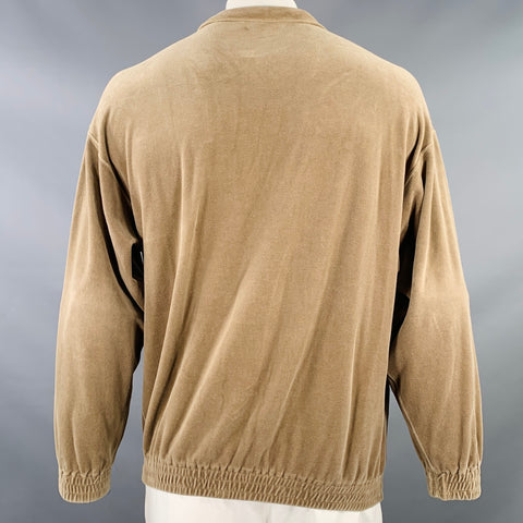 AURALEE Size XL Brown Taupe Velour Cotton Half Zip Pullover