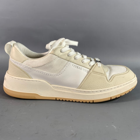 SALVATORE FERRAGAMO Size 12 White Beige Leather Lace Up Sneakers